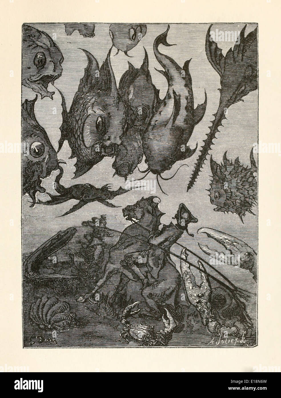 Paul Gustave Doré (1832-1883) illustration de 'Les Aventures du Baron Munchausen' par Rudoph Raspe publié en 1862. Le poisson. Banque D'Images