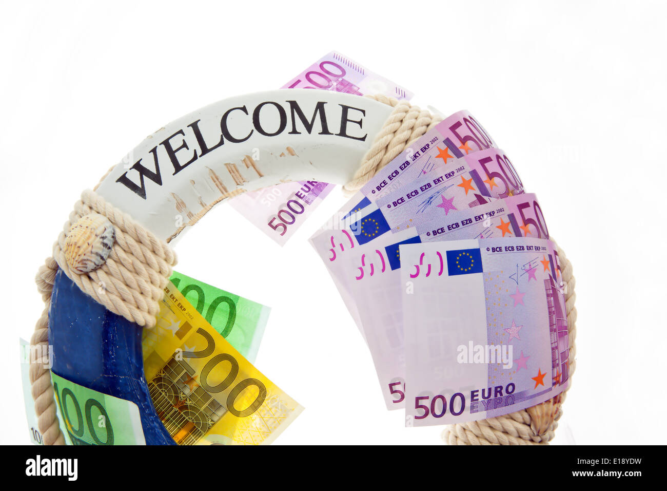 Rettungsring und Euro. Rettung f'r Spanien. Symbole f'r Staatsschulden. Banque D'Images