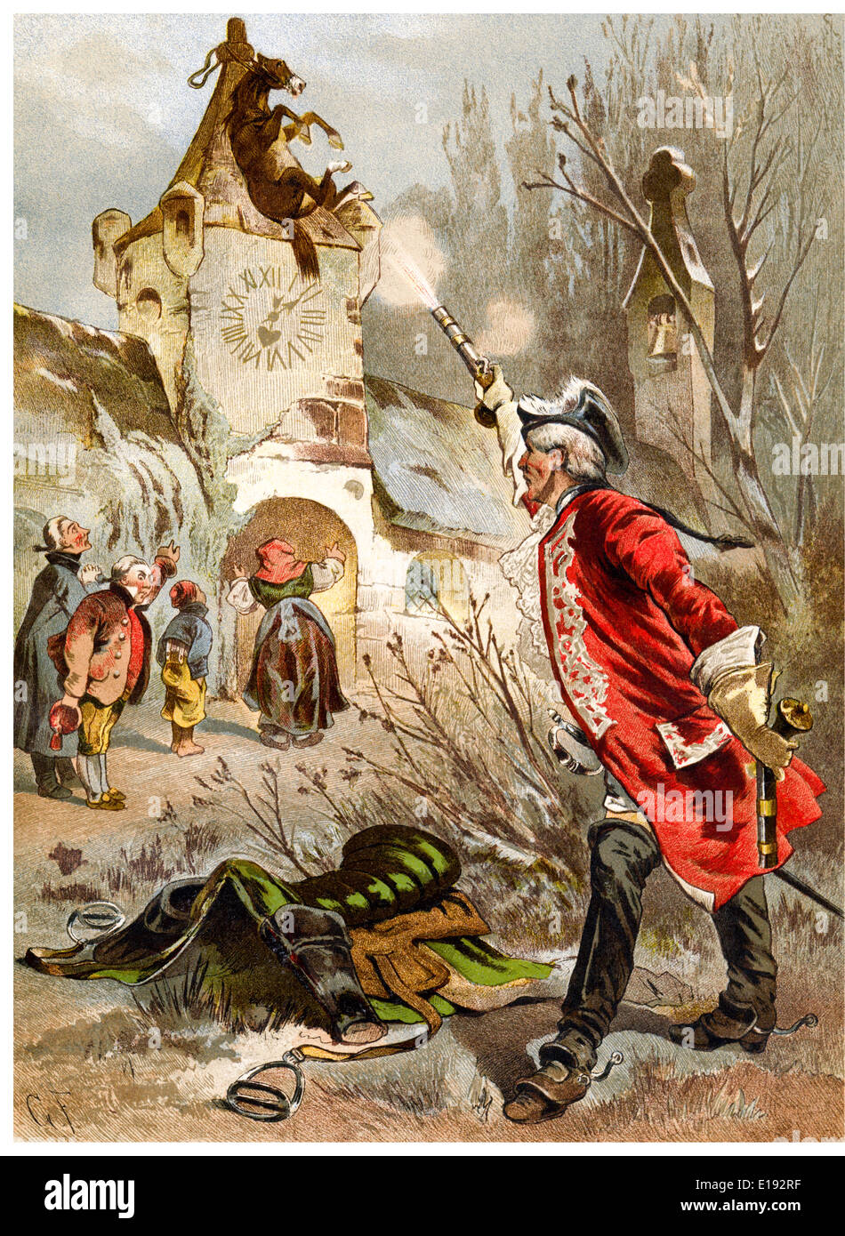 Gottfried Franz (1846-1905) illustration de 'les voyages et aventures du Baron de Munchausen" par Rudoph Raspe publié en 1895 Banque D'Images