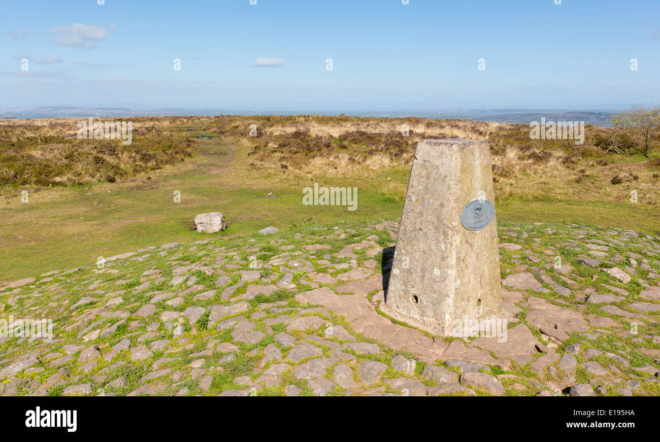 Trig point Black Down la colline la plus élevée dans les collines de Mendip Somerset au sud-ouest de l'Angleterre Banque D'Images