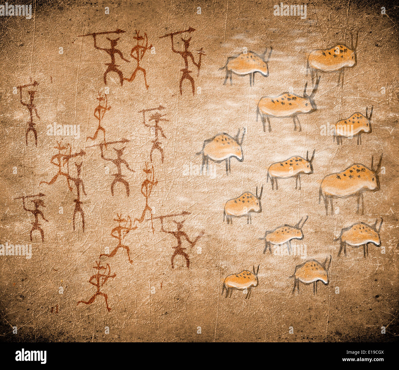 Scène de chasse préhistorique Banque D'Images