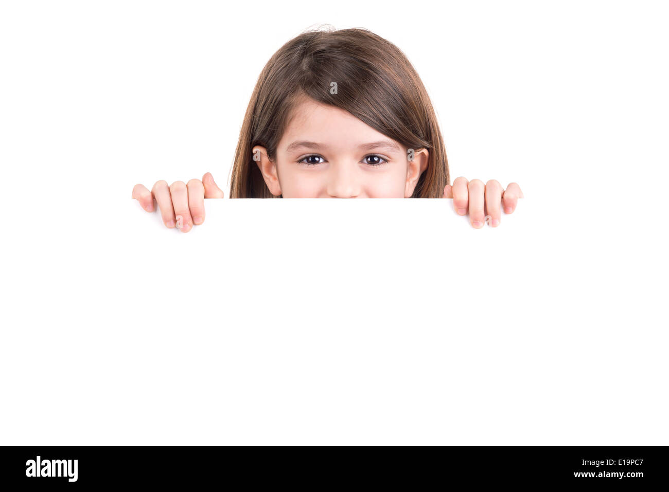 Jeune fille posant avec un tableau blanc Banque D'Images