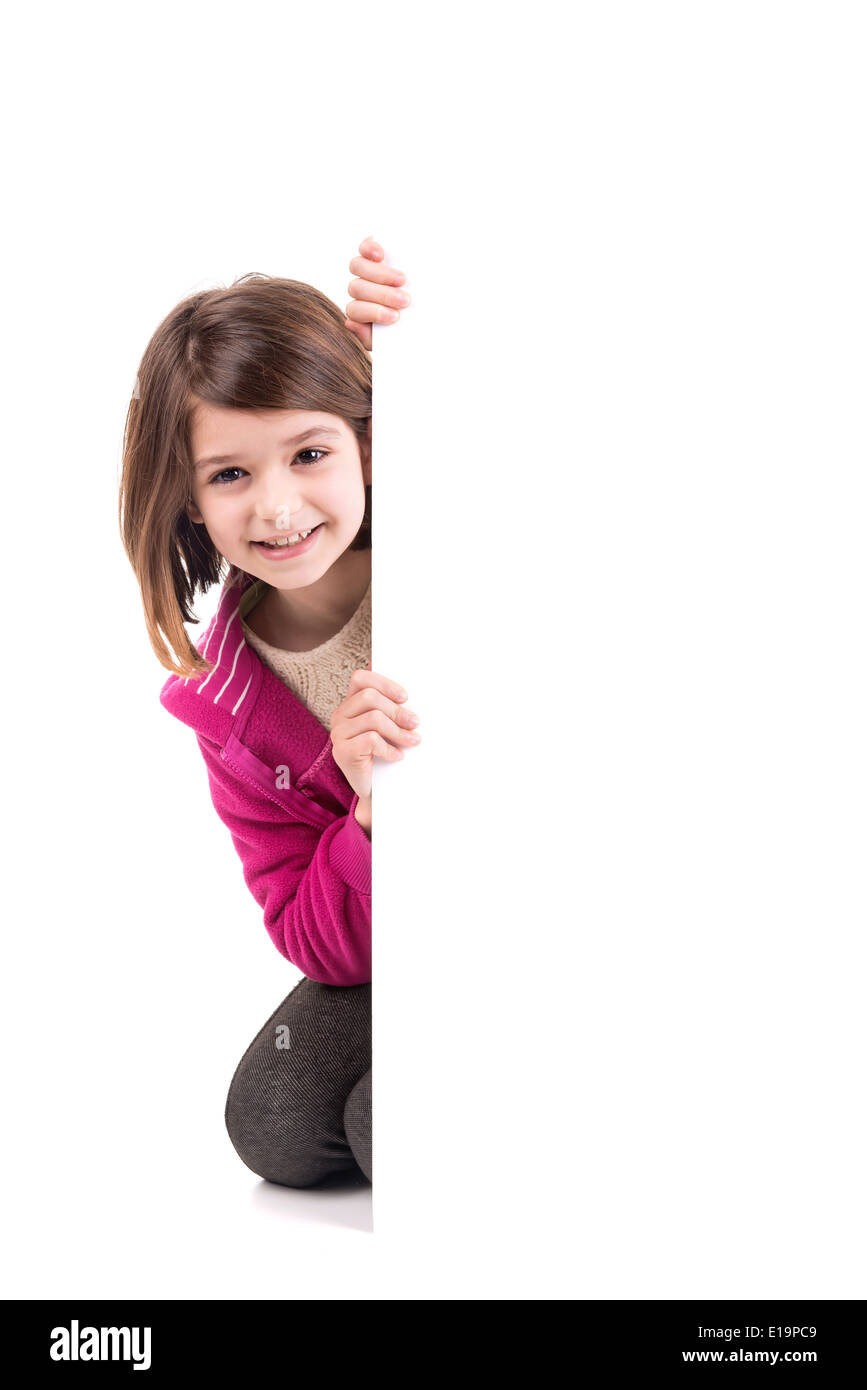 Jeune fille posant avec un tableau blanc Banque D'Images