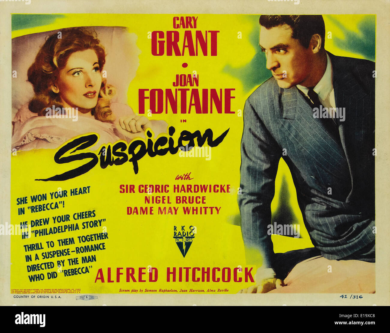 Suspicion - Movie Poster - Réalisation : Alfred Hitchcock - 1941 - RKO Radio Pictures Banque D'Images