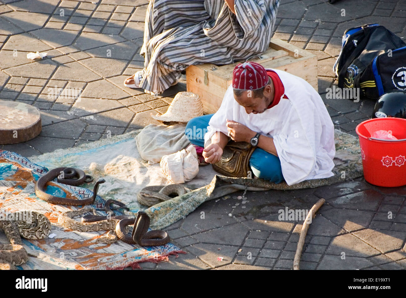 Un charmeur de serpent à la place Djemaa El Fna à Marrakech Banque D'Images