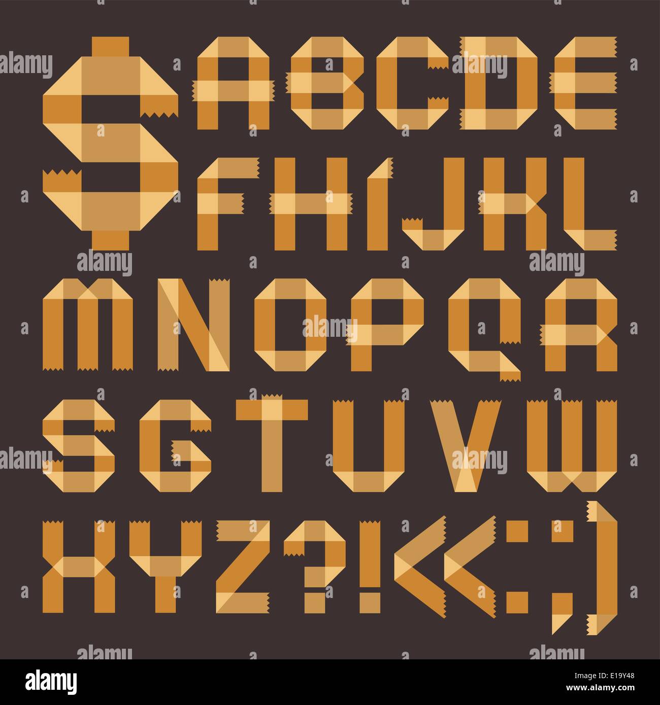 Font du jaunâtre du scotch - alphabet romain (A, B, C, D, E, F, G, H, I, J, K, L, M, N, O, P, Q, R, S, T, U, V, W, X, Y, Z) Illustration de Vecteur