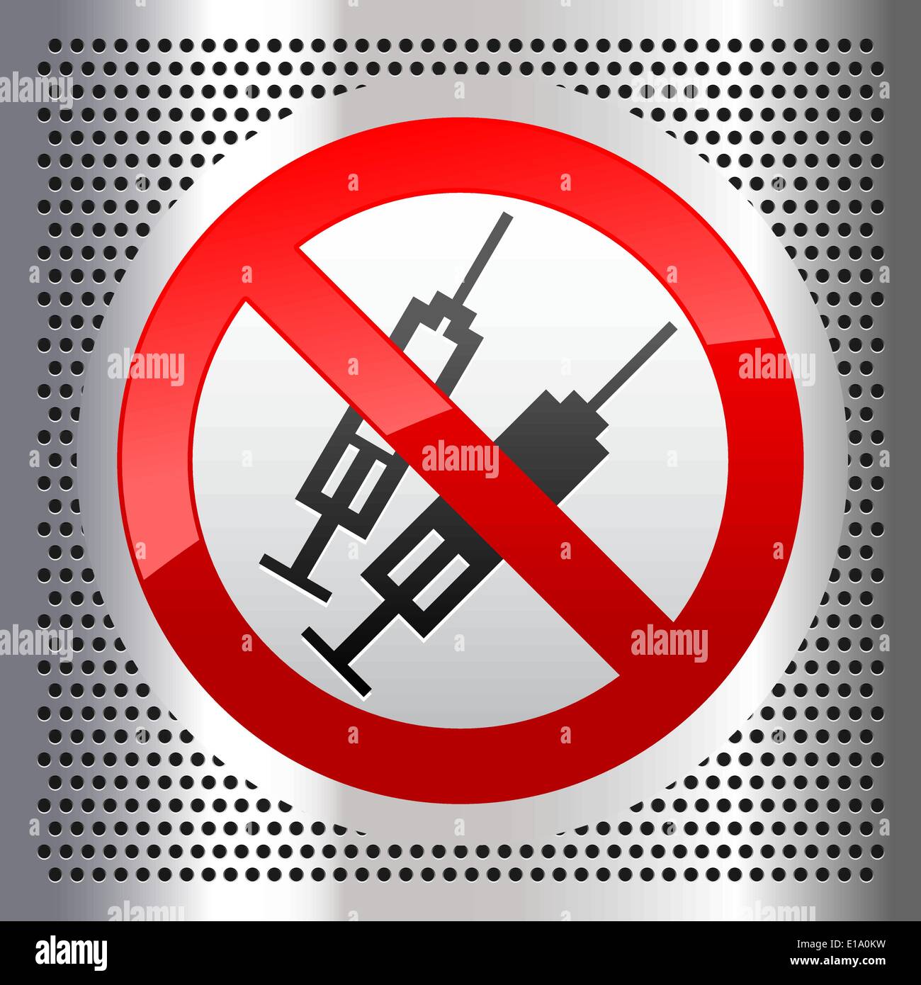 Seringue symbole sur une feuille métallique en acier inoxydable perforé Illustration de Vecteur