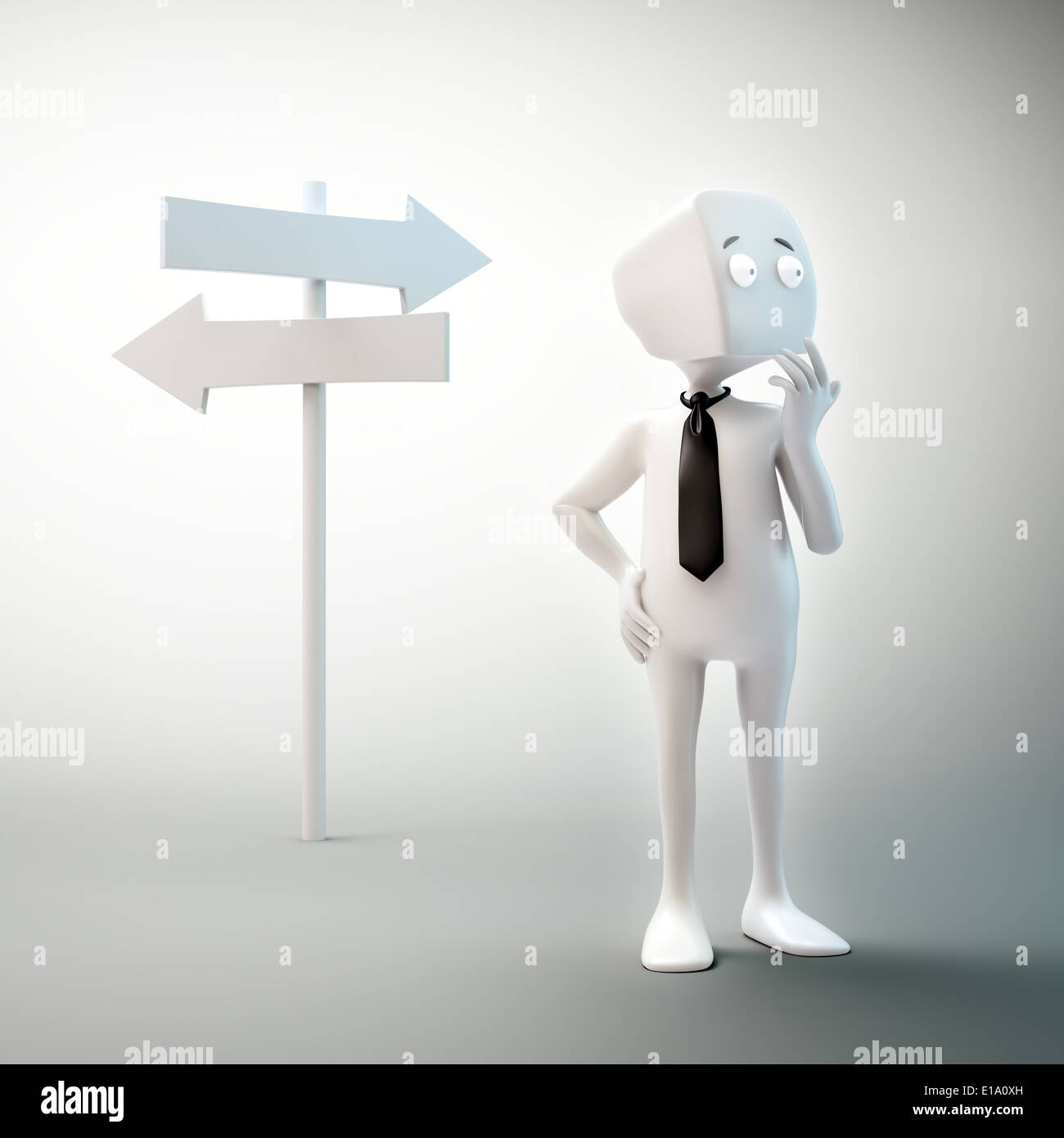 3D'un personnage debout sur la croisée des chemins Banque D'Images