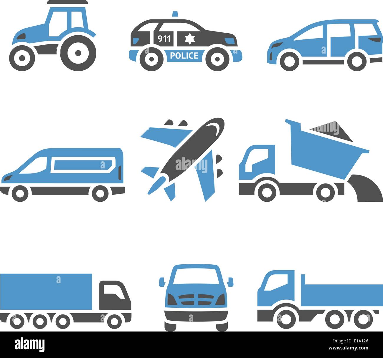 Icônes de transport - un ensemble de douzième. Illustrations vectorielles, silhouettes set isolé sur fond blanc. Bicolor (bleu et gris c Illustration de Vecteur