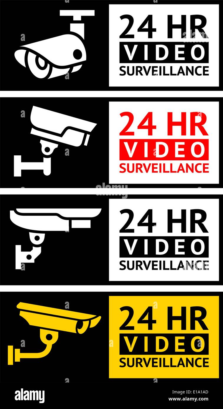 Surveillance vidéo set autocollants Illustration de Vecteur