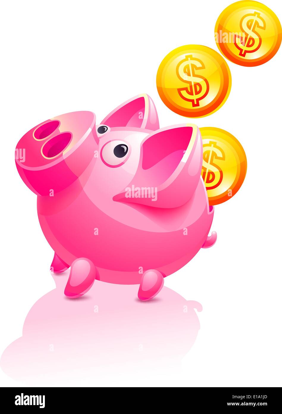 Tirelire et la baisse de l'argent. Icône vecteur cochon Illustration de Vecteur