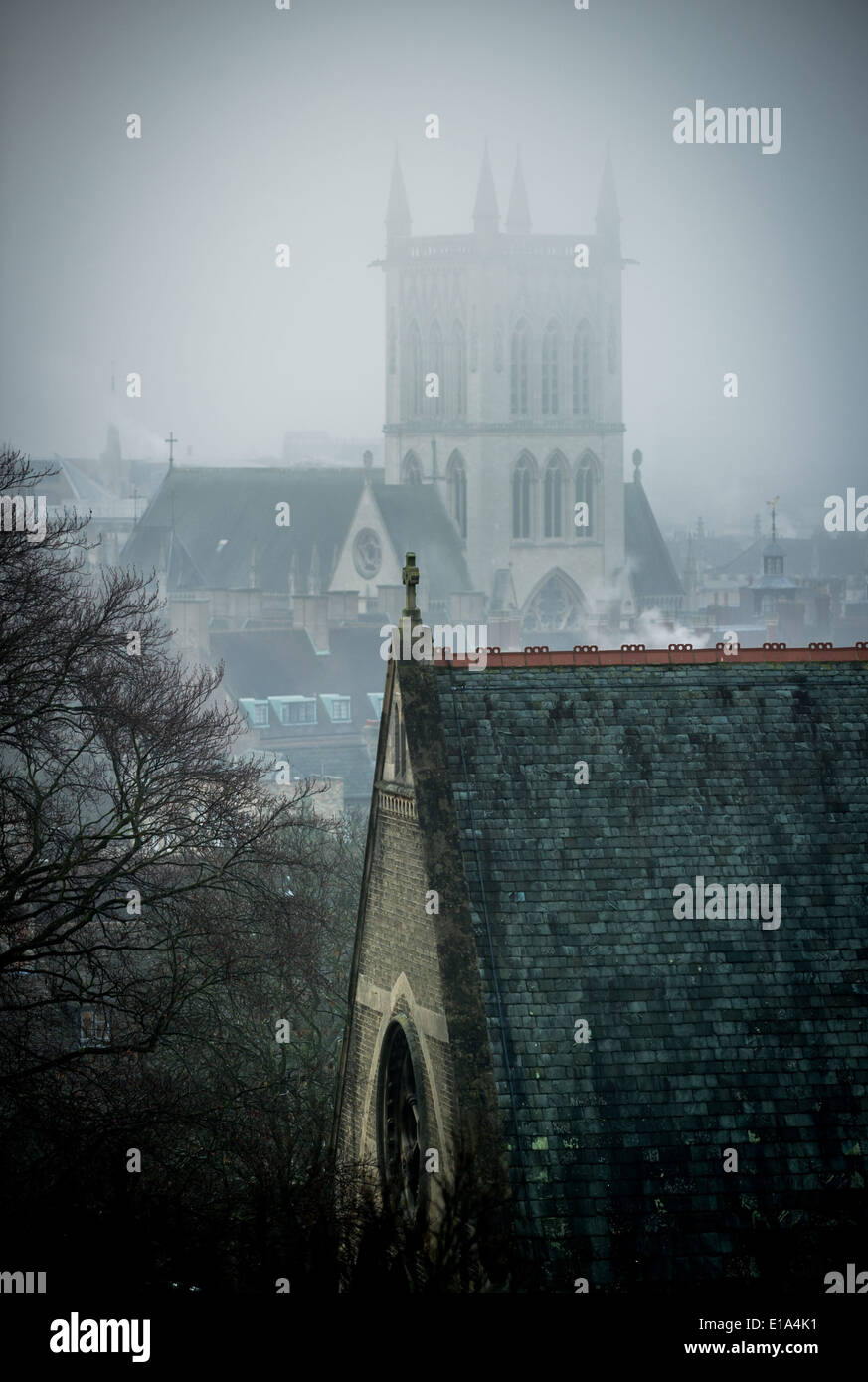 L'horizon de Cambridge est obscurci par le brouillard, le 21 janvier 2014. Banque D'Images