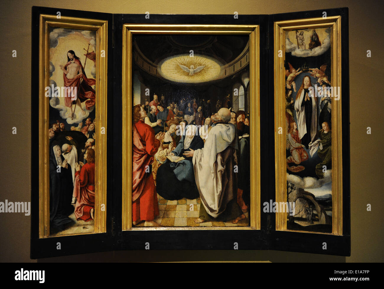 Disciples de Lucas van Leyden (1494-1533). Le triptyque avec la descente de l'Esprit Saint. 16e siècle. Banque D'Images