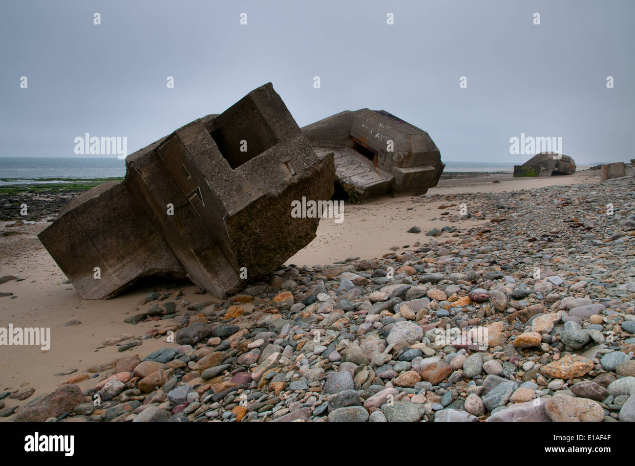 Bunkers allemands, une partie de mur de l'Atlantique, Landemer, Normandie, France Banque D'Images