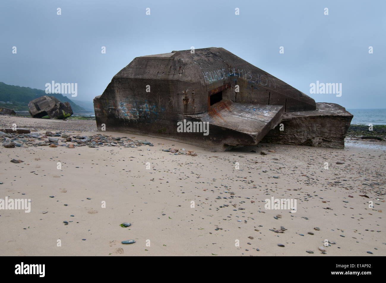 Bunkers allemands, une partie de mur de l'Atlantique, Landemer, Normandie, France Banque D'Images
