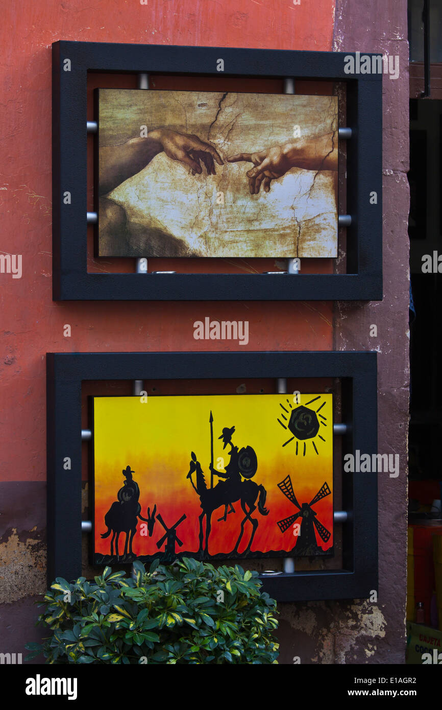 Dieu, l'homme et Don Quijote dans le centre historique de la ville de Queretaro - MEXIQUE Banque D'Images