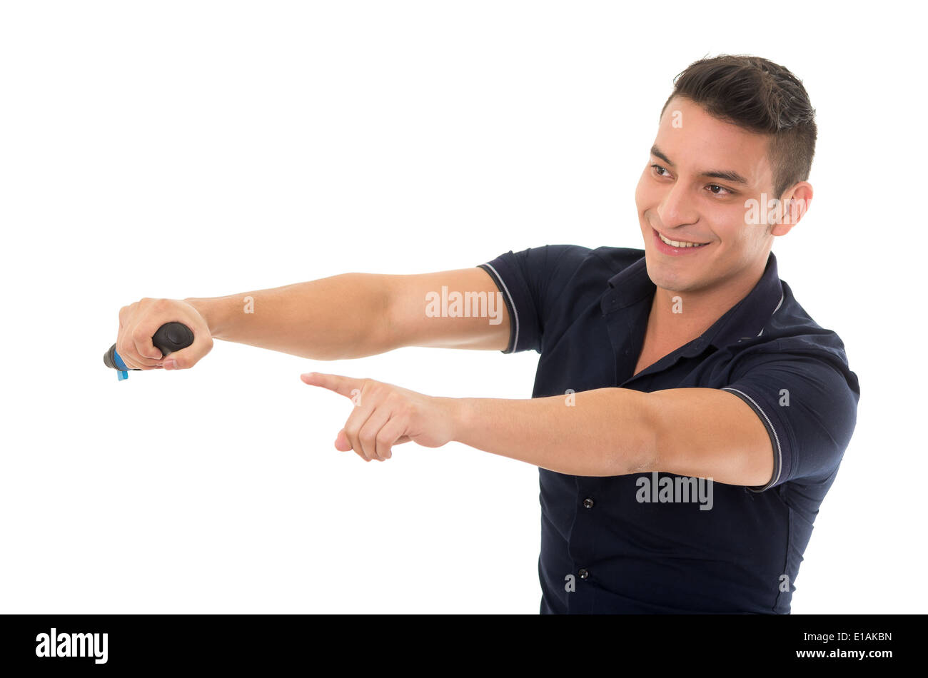 Homme posant que la conduite d'une voiture faisant Banque D'Images