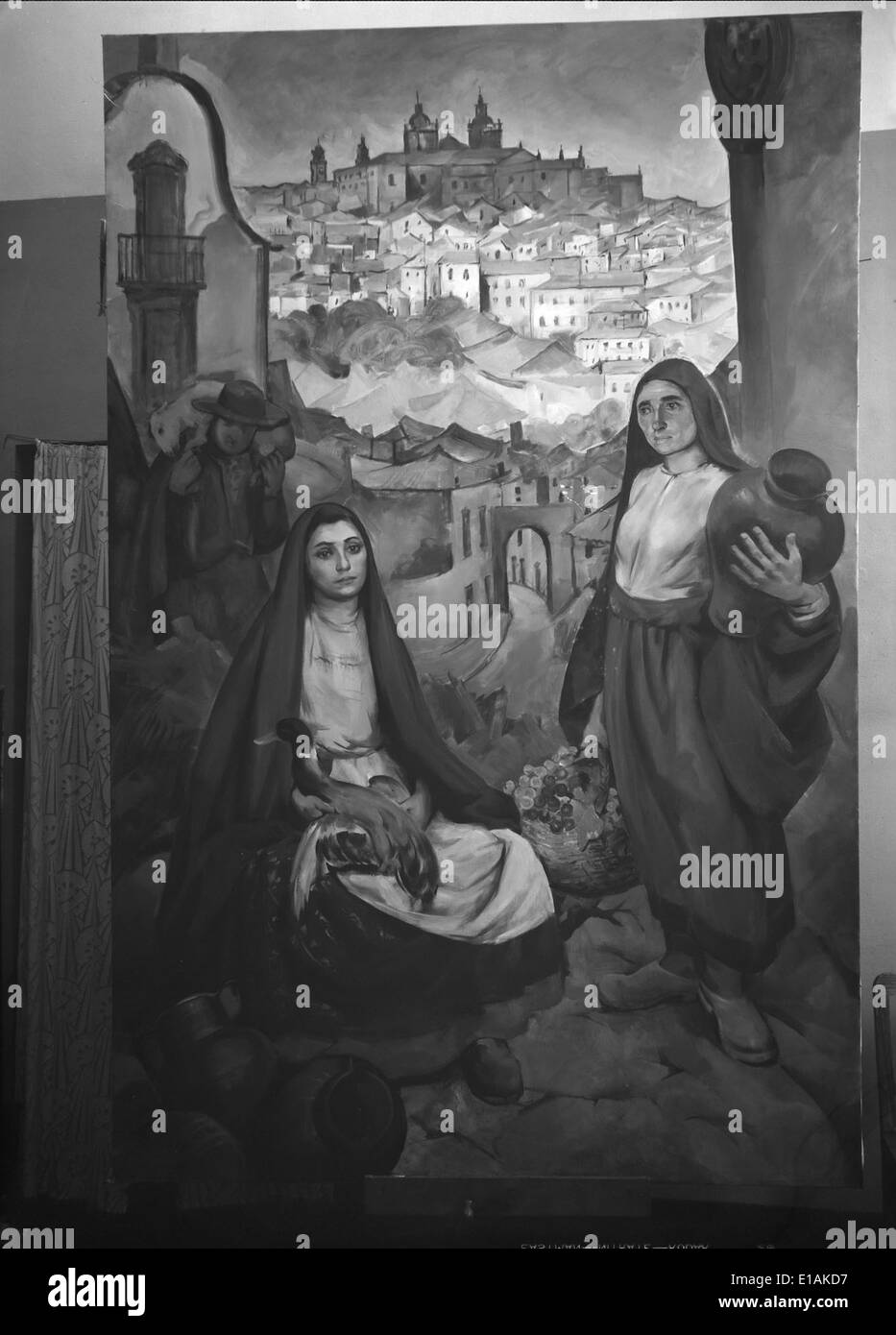 Le Exposição Internacional de Paris de 1937 a été une importante exposition mondiale présentant les innovations technologiques et les expositions culturelles, y compris les contributions de l'artiste portugais Abel Manta. Banque D'Images