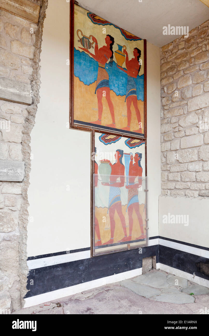 Fresques, Palais de Knossos, Héraklion, Crète, Grèce Banque D'Images