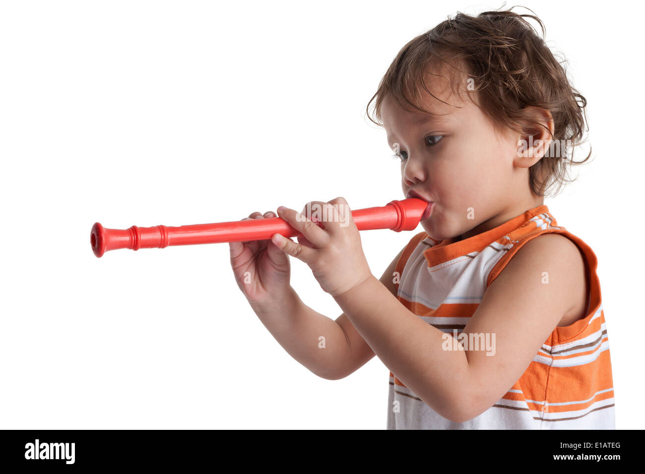 Petit Garçon jouant de la flûte Banque D'Images