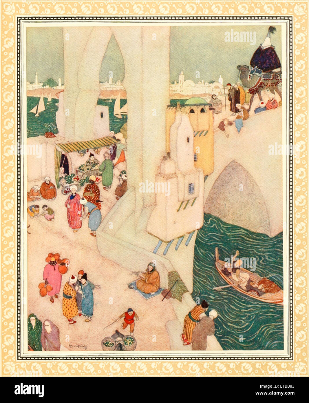 Le dormeur éveillé - Edmund Dulac (1882-1953) illustration de 'SSinbad le marin & autres histoires de l'Arabian Nights'. Banque D'Images