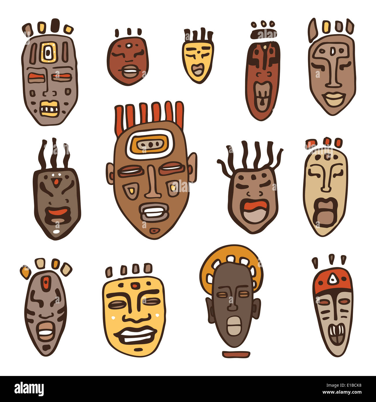 Jeu de masques africains. Banque D'Images