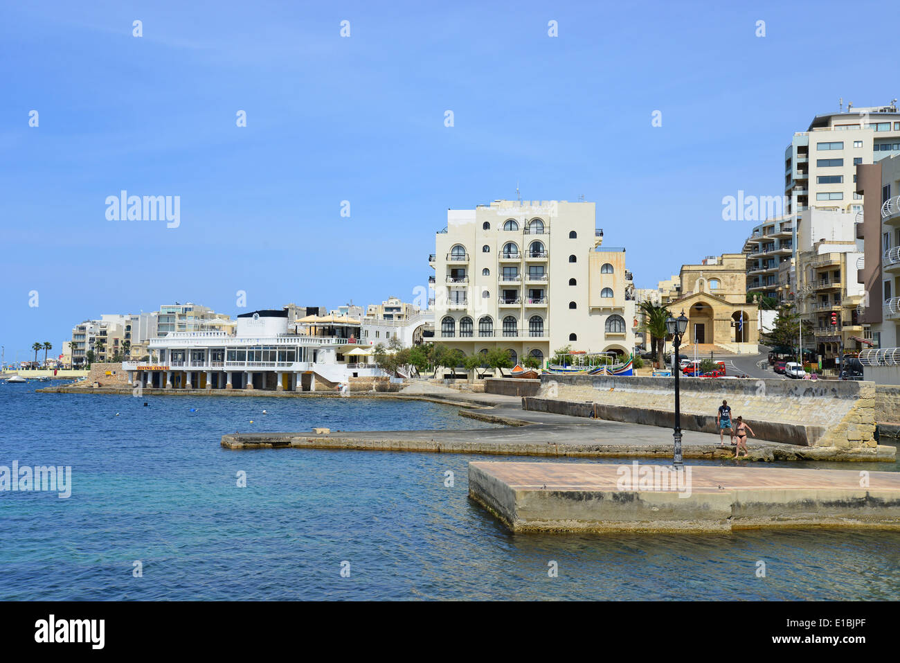 Vue de l'estran, Saint Paul's Bay (San Pawl il-baħar), District Nord, République de Malte Banque D'Images
