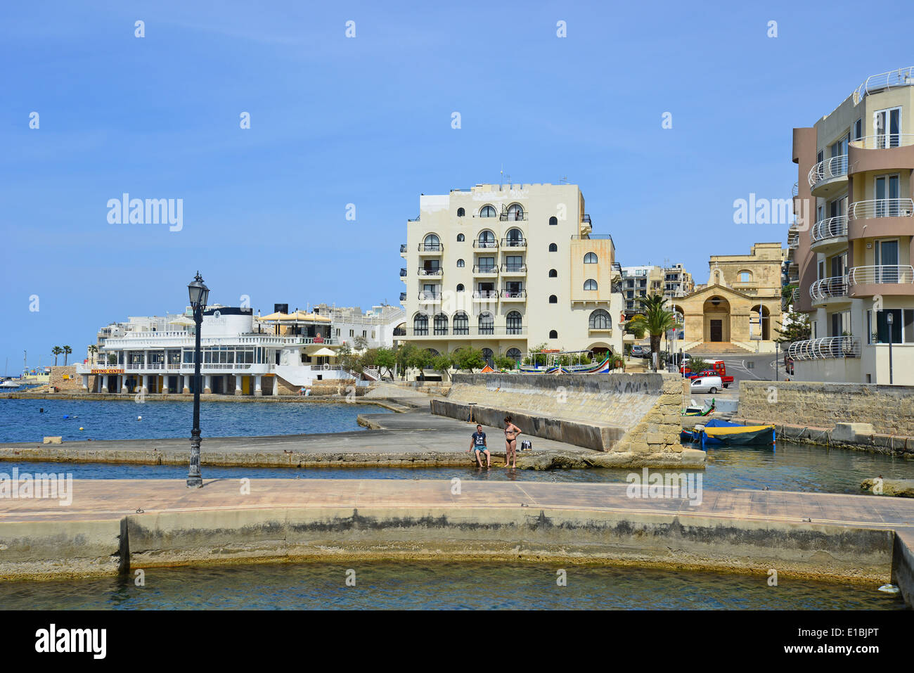 Vue de l'estran, Saint Paul's Bay (San Pawl il-baħar), District Nord, République de Malte Banque D'Images