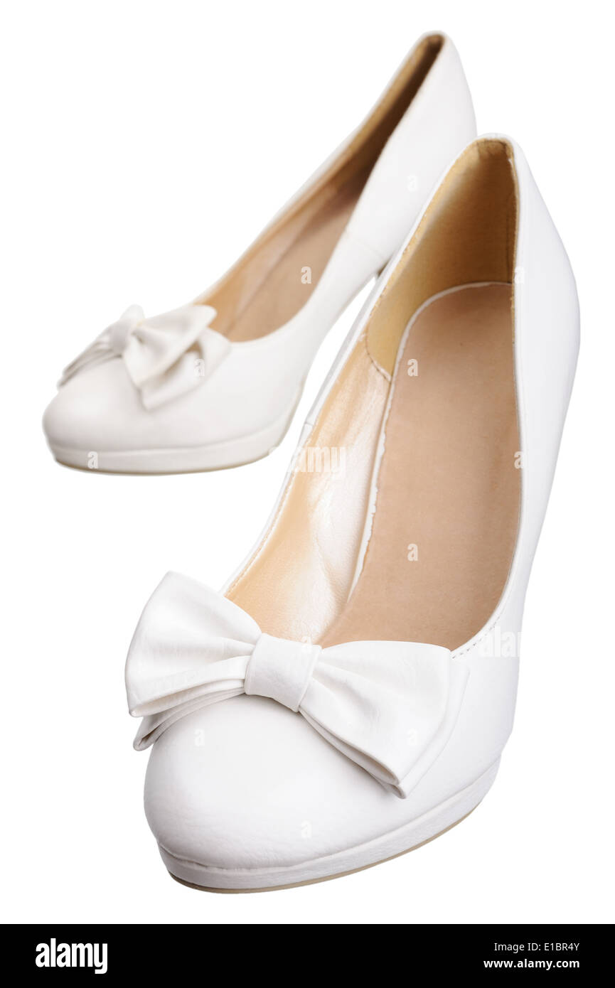 Chaussures en cuir pour femmes, isolé sur un fond blanc. Banque D'Images