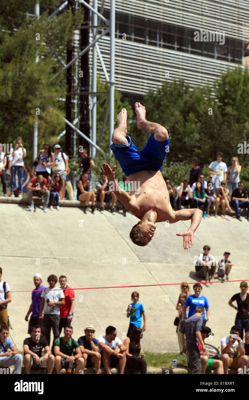 Montpellier, Languedoc Roussillon, France, 29 mai 2014. Festival International des Sports extrêmes ayant lieu sur les rives du fleuve Lez. Credit : Digitalman/Alamy Live News Banque D'Images