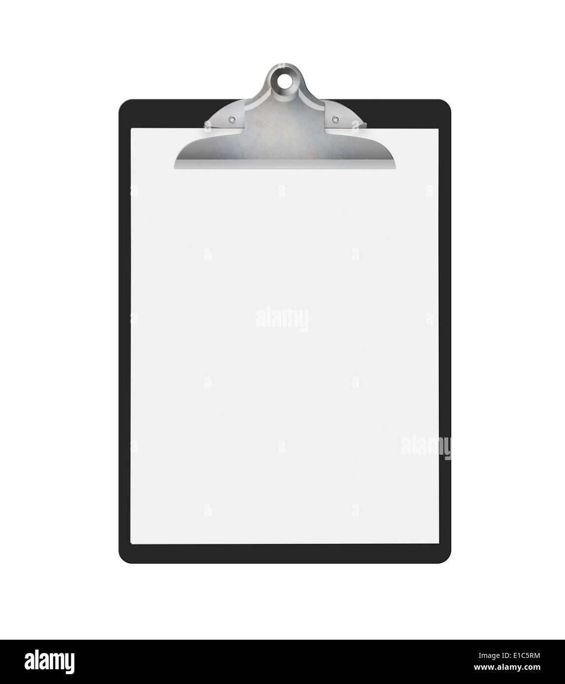 Le papier blanc sur noir un presse-papiers, isolé sur un fond blanc. Beaucoup d'espace pour ajouter votre propre texte. Banque D'Images