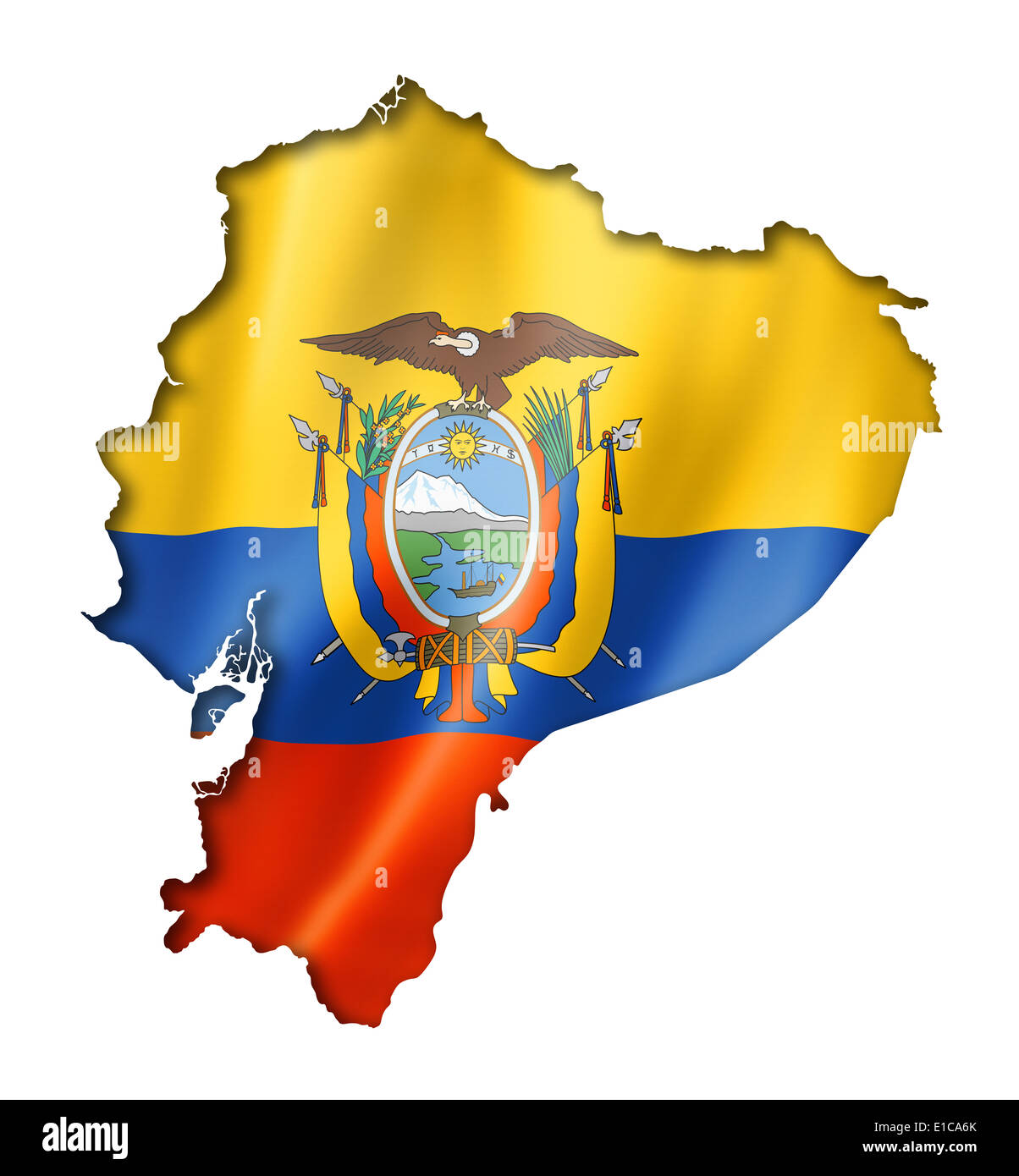 L'Equateur Carte Drapeau, trois dimensions, render, isolated on white Banque D'Images