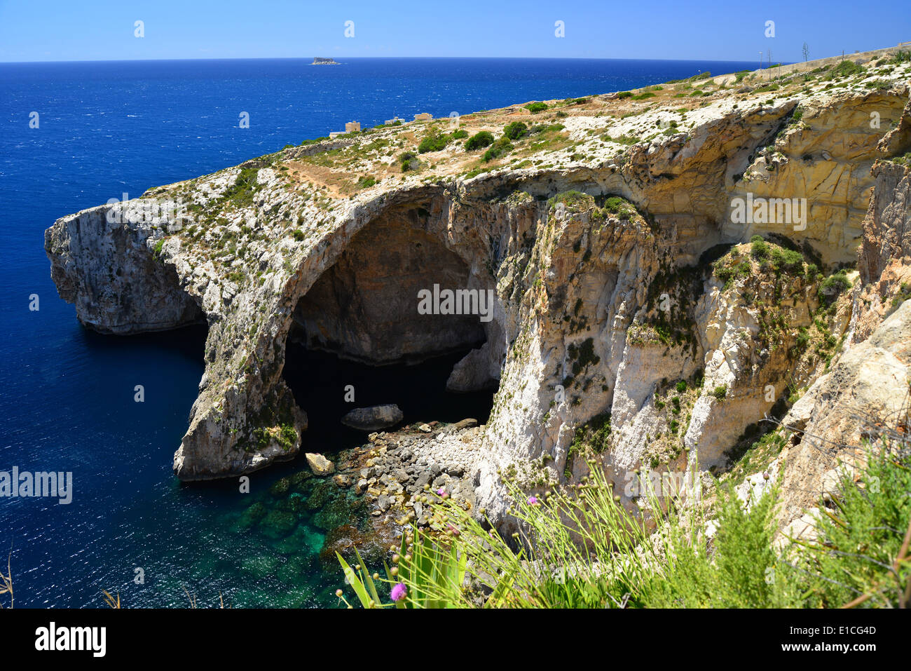 Grotte bleue, Wied iż-Żurrieq, au sud Le District de l'Est, Malte Xlokk Région, République de Malte Banque D'Images