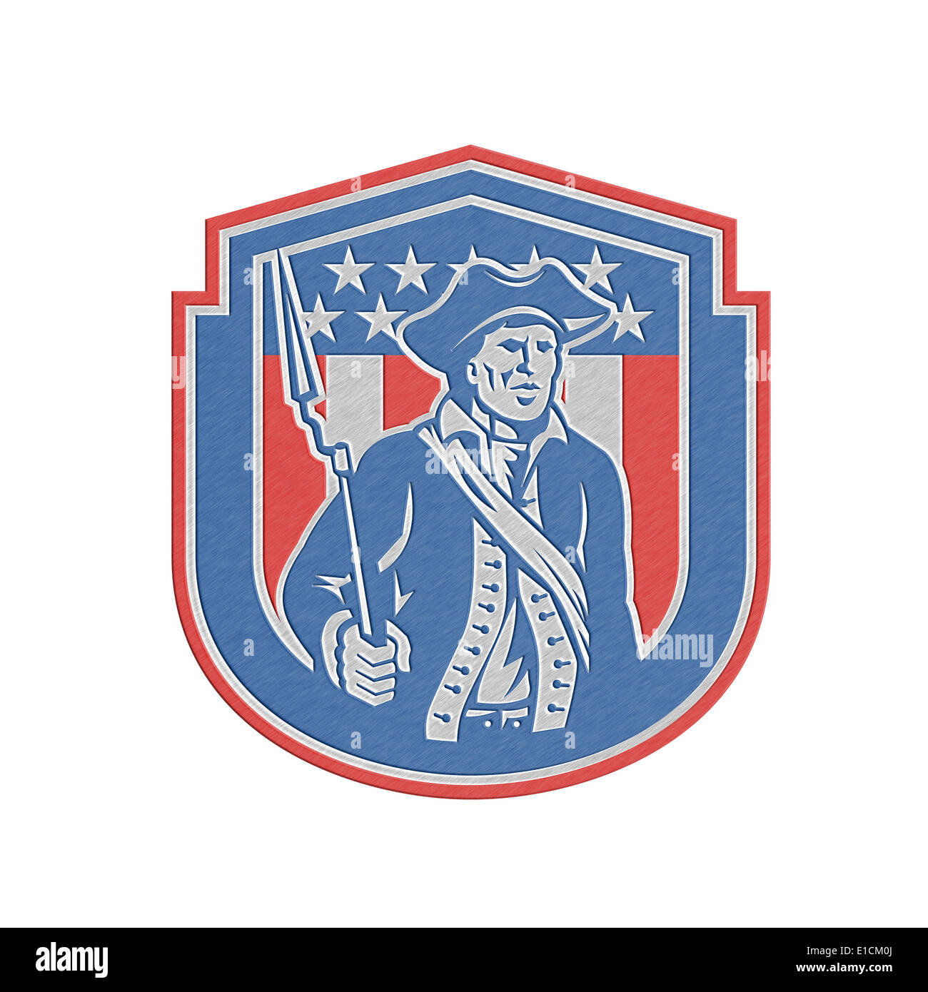 Style métallique illustration d'un patriote américain tenant un fusil à baïonnette face à l'avant fixé à l'intérieur crest protection avec étoile et Banque D'Images