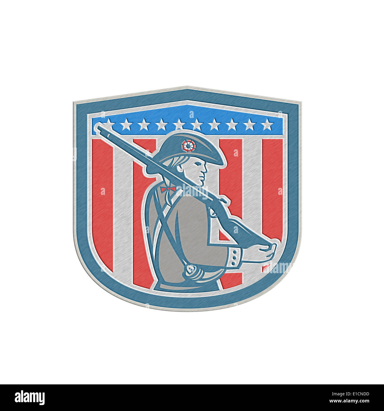 Style métallique illustration d'un patriote américain Minuteman tenant une carabine fusil face situé à l''intérieur crest protection avec st Banque D'Images