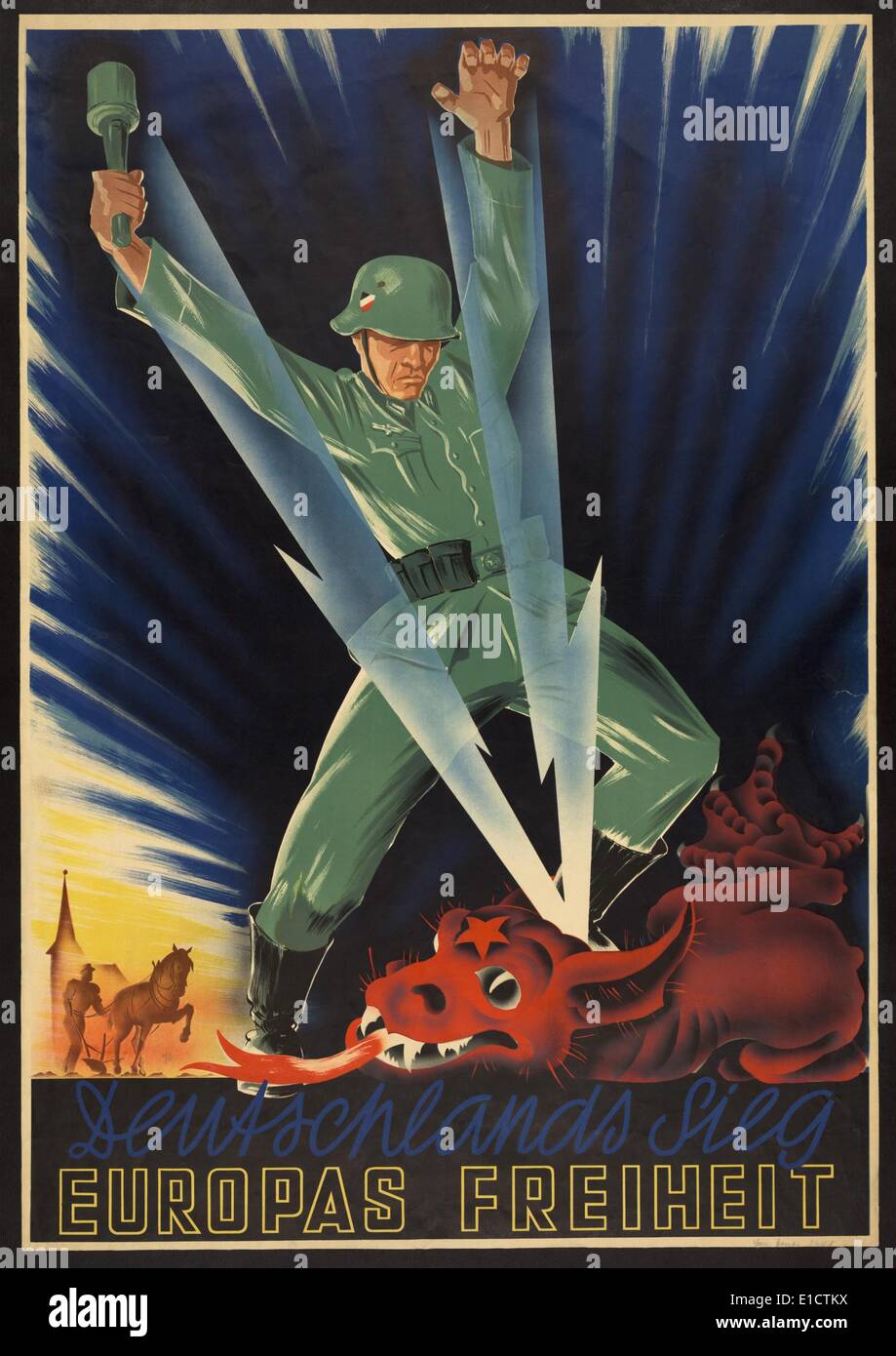 La Seconde Guerre mondiale affiche 2 Allemand. «Eutschlands Sieg, Europas Freiheit' se traduit par 'la victoire de l'Allemagne, l'Europe liberté'. 1941 Banque D'Images