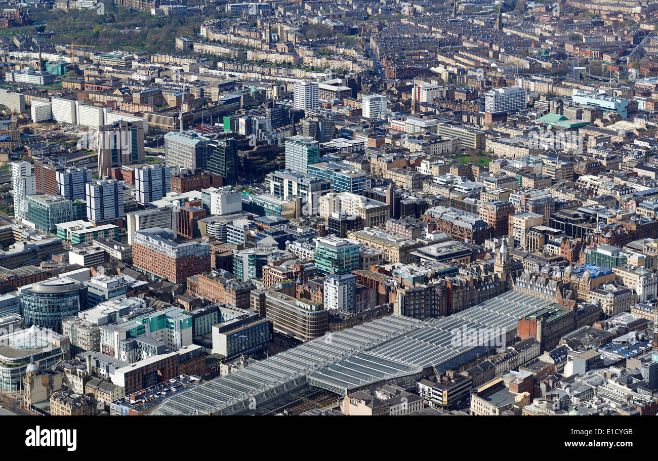 Le centre-ville de Glasgow à partir de l'air, le Centre de l'Écosse, au Royaume-Uni, à la gare centrale, au sud-est de la Banque D'Images