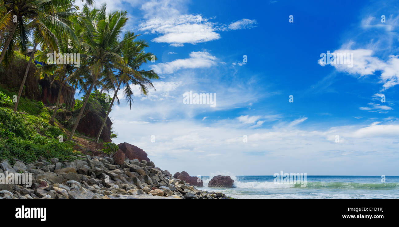 Les Indiens, des plages incroyables, Varkala plage noire. L'État du Kerala, en Inde. Banque D'Images