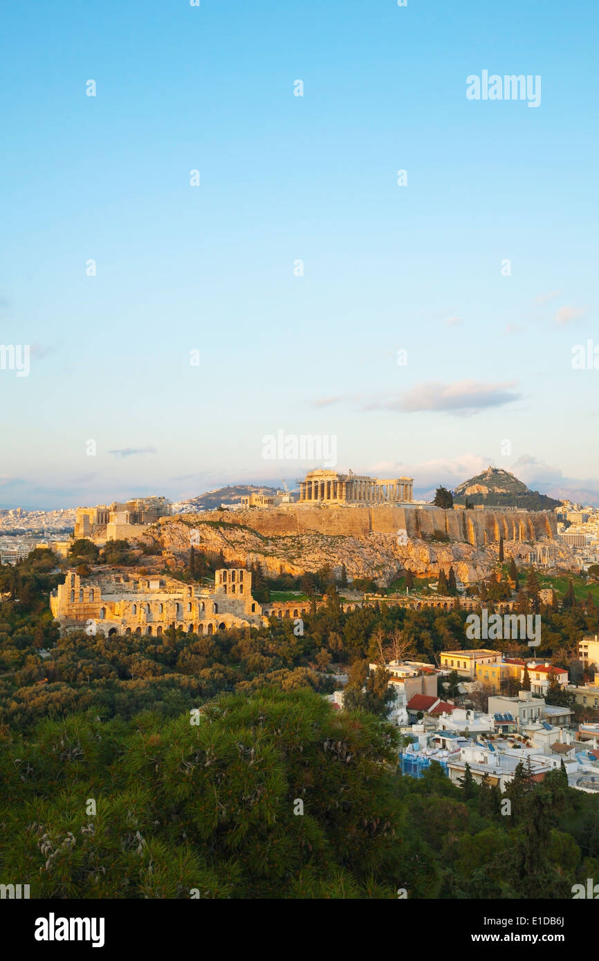 Acropole à Athènes, Grèce le soir avant le coucher du soleil Banque D'Images
