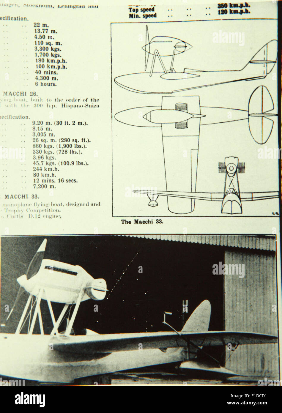 Le Macchi M.33 était un hydravion italien des années 1920 utilisé par la marine italienne. Il a été conçu pour les missions de reconnaissance et de bombardement pendant les premières années de l'aviation militaire. L'avion a participé à l'action en Méditerranée pendant la première Guerre mondiale Banque D'Images