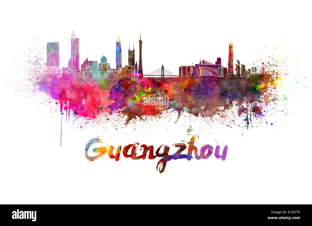Guangzhou, en éclaboussures aquarelle Banque D'Images