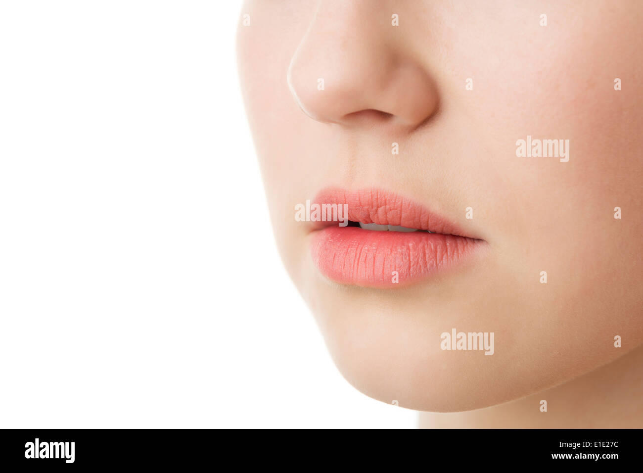 Un gros plan du visage d'une femme avec les lèvres et le nez Banque D'Images
