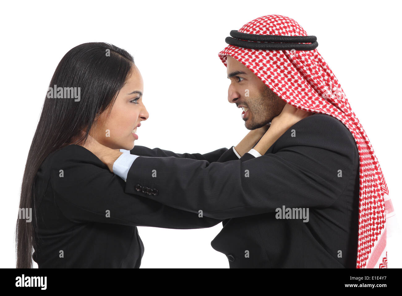 Arabie arabe business man and woman concurrence isolé sur fond blanc Banque D'Images