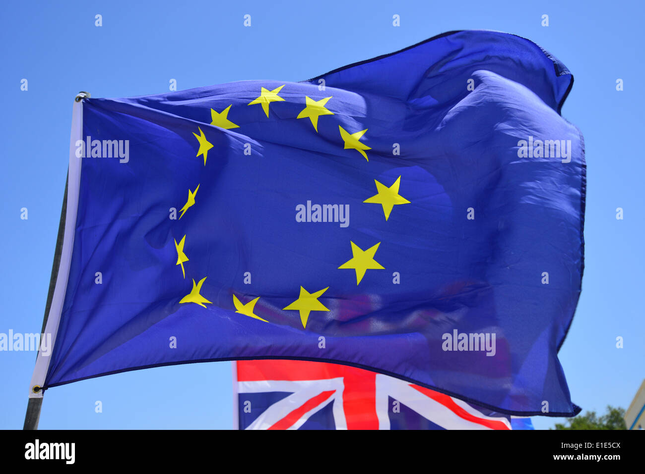 Drapeau européen (UE), Ghadira Bay, Mellieħa (il-Mellieħa), District Nord, Malte Majjistral Région, République de Malte Banque D'Images