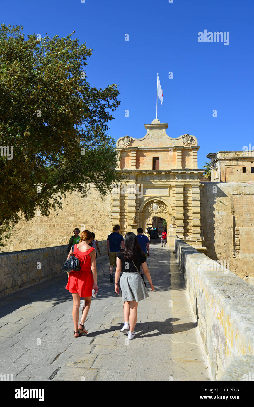 Mdina Gate, Mdina (Città Vecchia), District de l'Ouest, Malte Majjistral Région, République de Malte Banque D'Images
