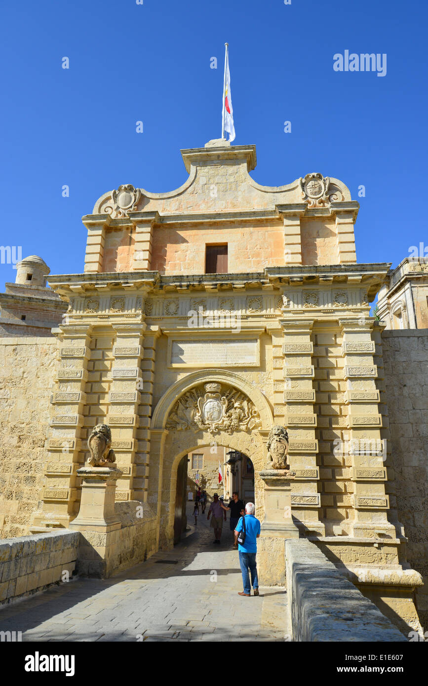 Mdina Gate, Mdina (Città Vecchia), District de l'Ouest, Malte Majjistral Région, République de Malte Banque D'Images
