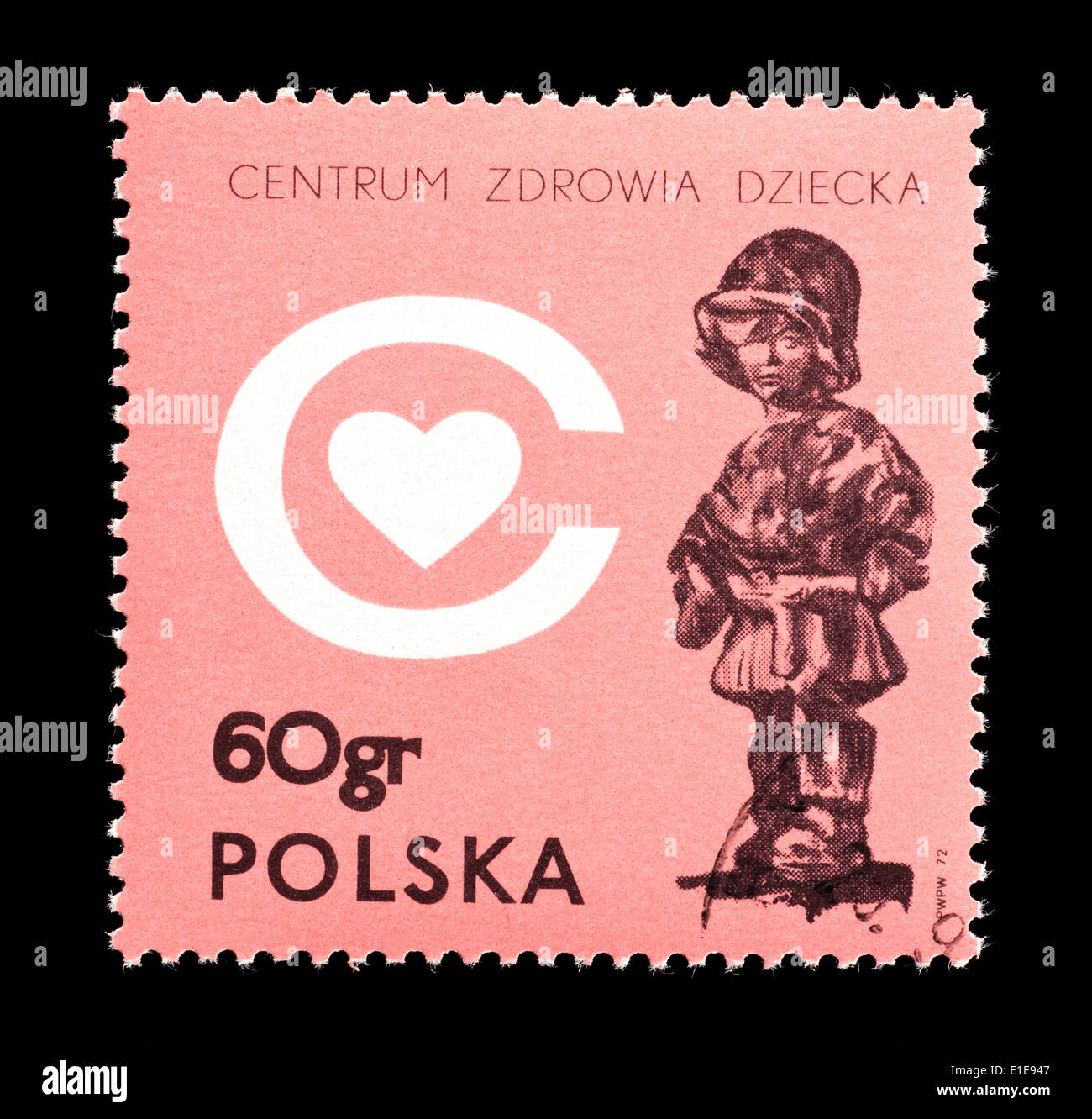 Timbre-poste de la Pologne représentant l'E. Piwowarski sculpture 'Le Petit soldat', pour le Children's Health Centre Banque D'Images