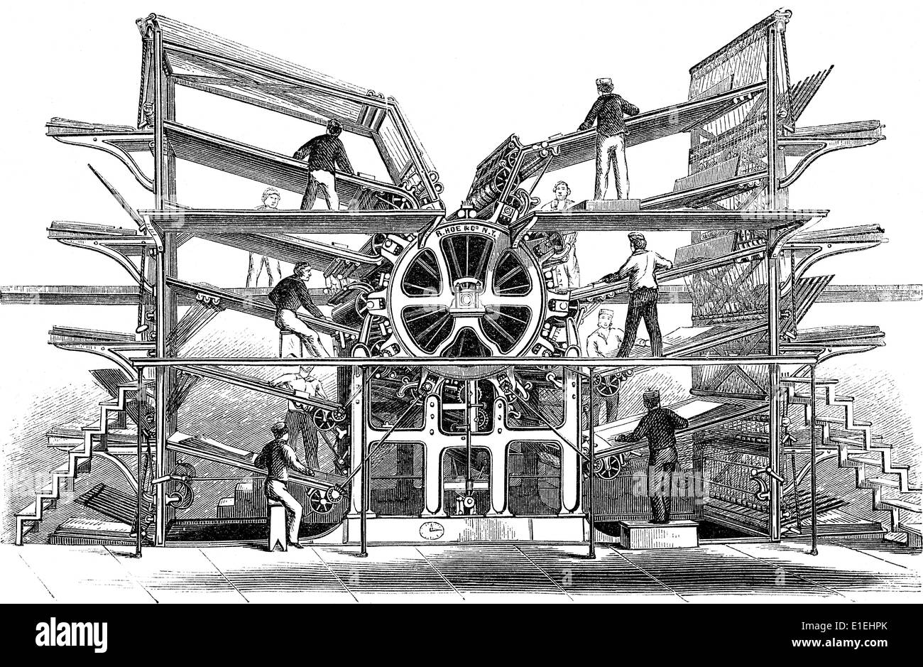 Illustration historique, 19e siècle, la houe rotative 10 cylindres presse à imprimer, Banque D'Images