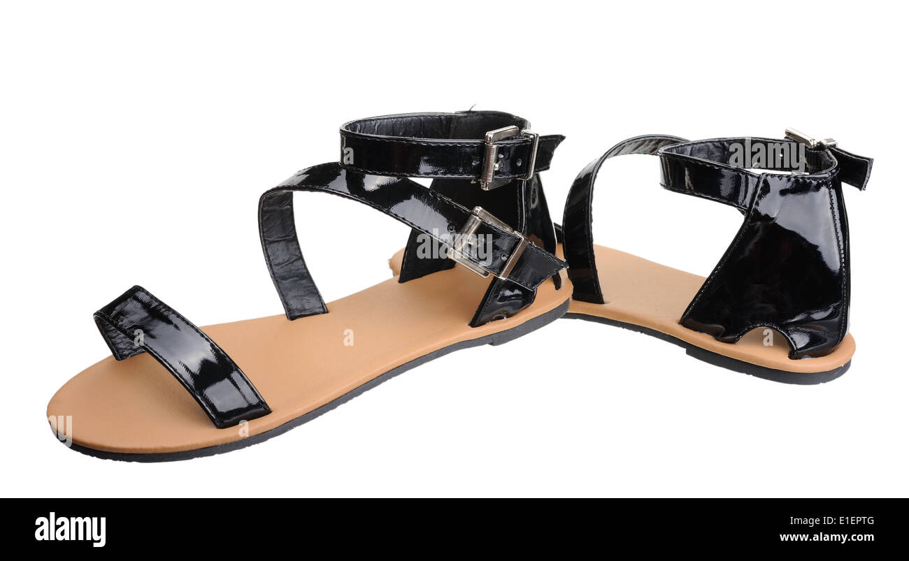 Chaussures en cuir pour femmes, isolé sur un fond blanc. Banque D'Images