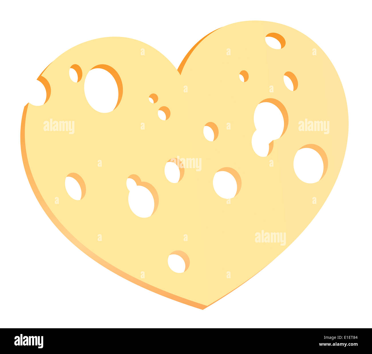 Tranche de fromage avec des trous en forme de cœur. Banque D'Images